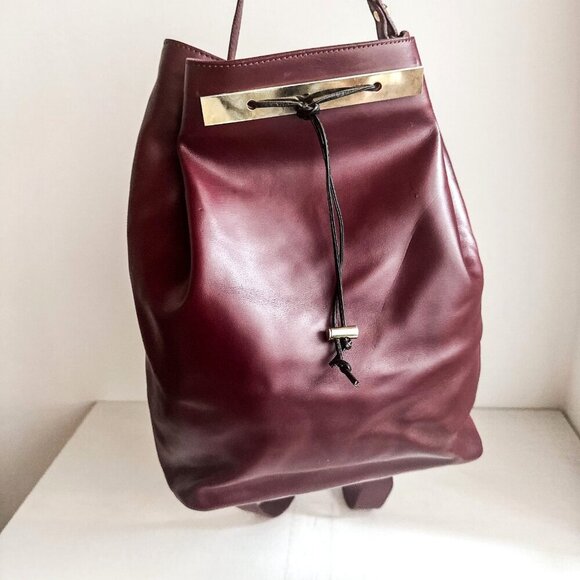 Alberta Di Canio Leather Burgundy Wine Medium Backpack - Picture 5 of 8